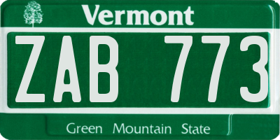 VT license plate ZAB773