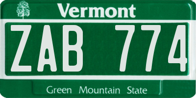 VT license plate ZAB774