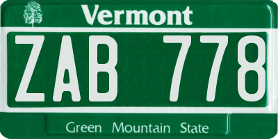 VT license plate ZAB778