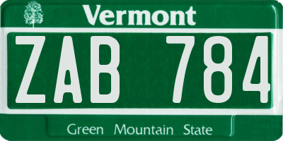 VT license plate ZAB784