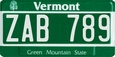 VT license plate ZAB789