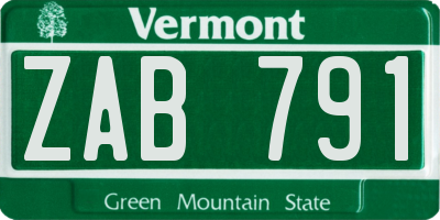 VT license plate ZAB791