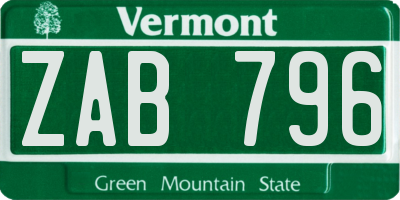 VT license plate ZAB796