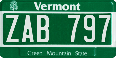 VT license plate ZAB797