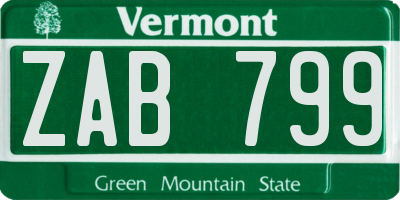 VT license plate ZAB799