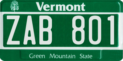 VT license plate ZAB801