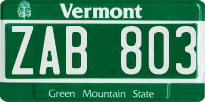 VT license plate ZAB803