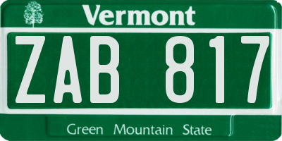 VT license plate ZAB817