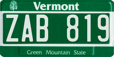 VT license plate ZAB819