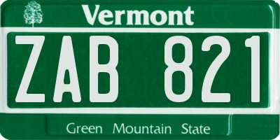 VT license plate ZAB821