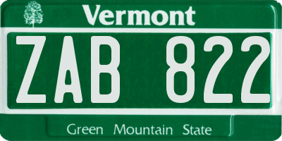 VT license plate ZAB822