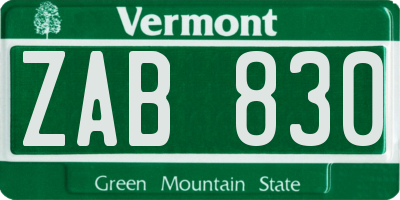 VT license plate ZAB830