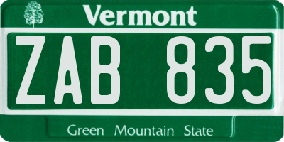 VT license plate ZAB835