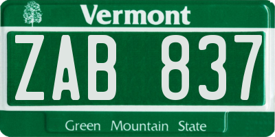 VT license plate ZAB837