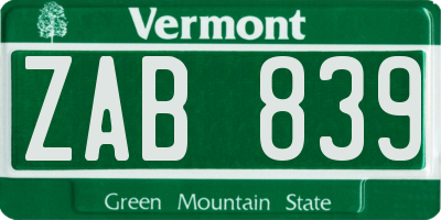VT license plate ZAB839
