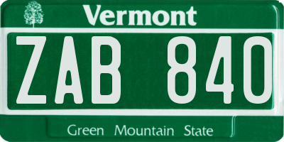 VT license plate ZAB840