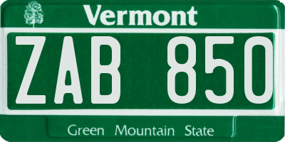 VT license plate ZAB850