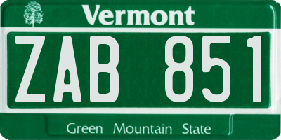 VT license plate ZAB851