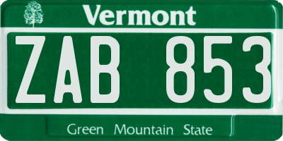 VT license plate ZAB853