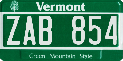 VT license plate ZAB854
