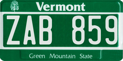 VT license plate ZAB859