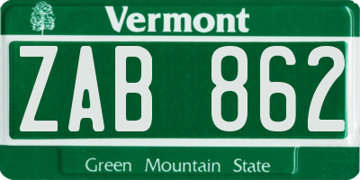 VT license plate ZAB862