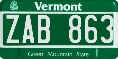 VT license plate ZAB863