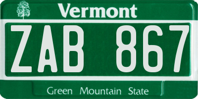 VT license plate ZAB867