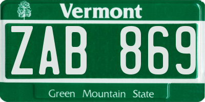 VT license plate ZAB869