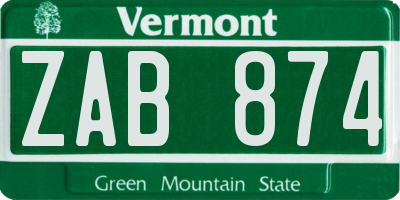 VT license plate ZAB874