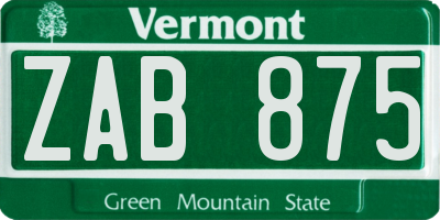 VT license plate ZAB875