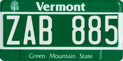VT license plate ZAB885