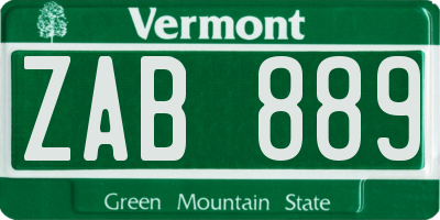 VT license plate ZAB889