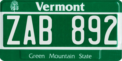 VT license plate ZAB892