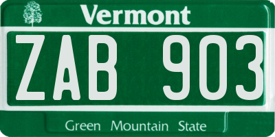 VT license plate ZAB903