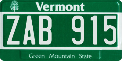 VT license plate ZAB915