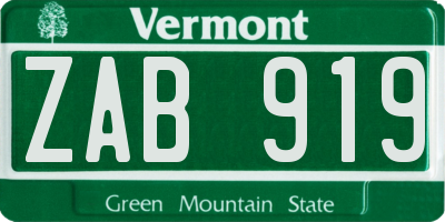 VT license plate ZAB919