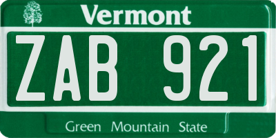 VT license plate ZAB921