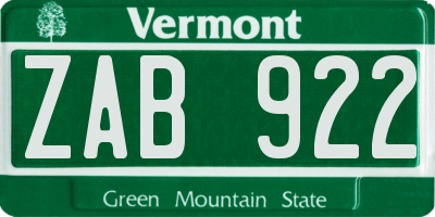 VT license plate ZAB922