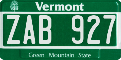 VT license plate ZAB927