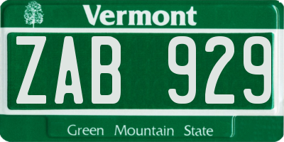 VT license plate ZAB929