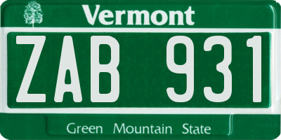 VT license plate ZAB931