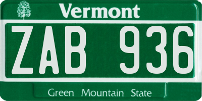 VT license plate ZAB936