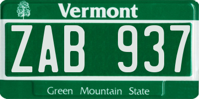 VT license plate ZAB937