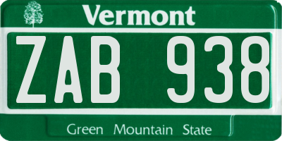 VT license plate ZAB938