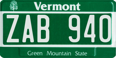 VT license plate ZAB940