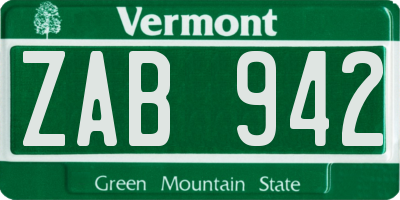 VT license plate ZAB942