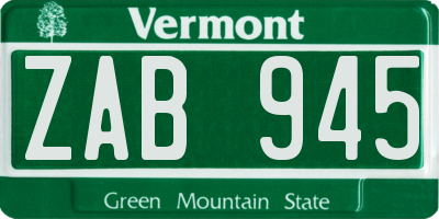 VT license plate ZAB945