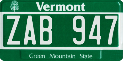VT license plate ZAB947