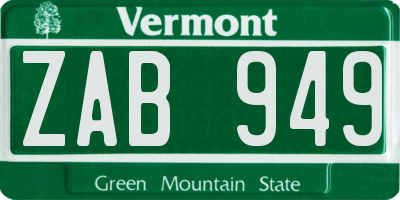 VT license plate ZAB949